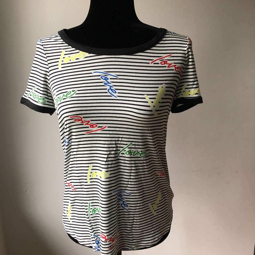 NEW Modcloth Black and White Love Print Stripe Tshirt Size XS